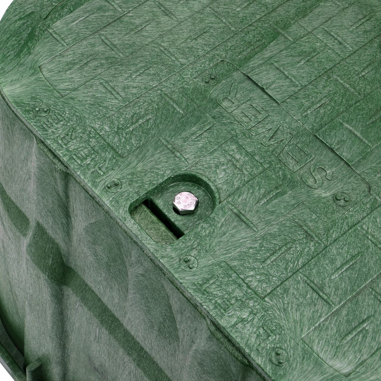 Closeup view of the inside reinforced edges on the NDS 13 in. x 20 in. Rectangular Standard Series Valve Box and Cover (NDS 318BCBS)