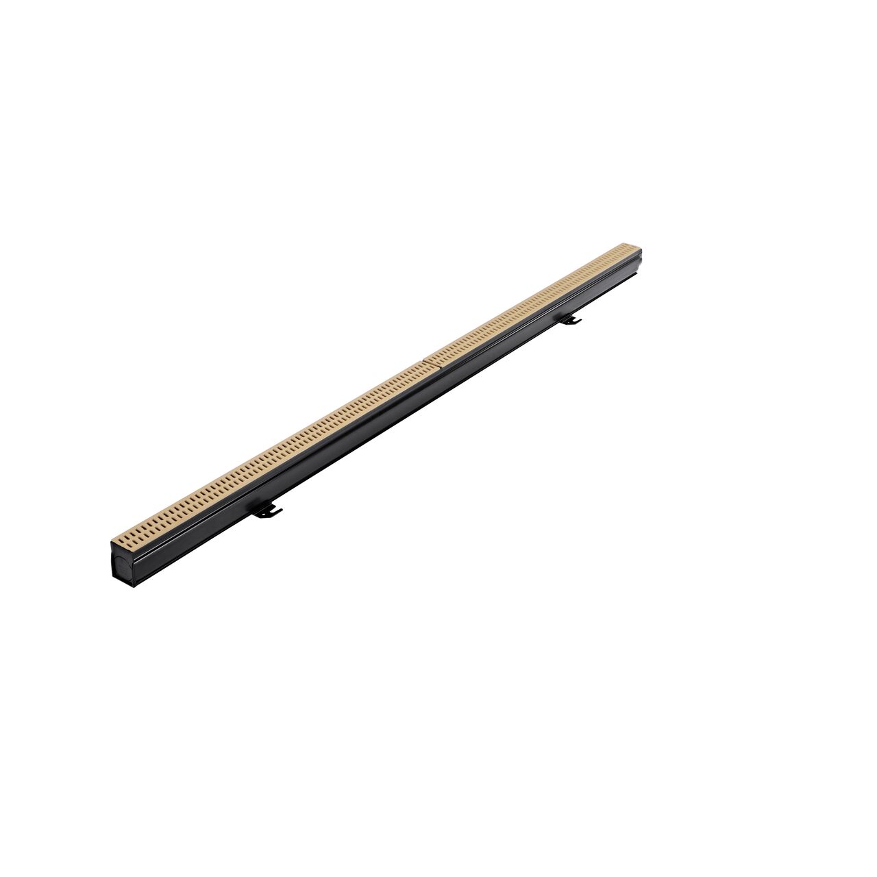 Fully assembled Slim Channel™ Drain Kit, 2-1/4 in. wide X 6 ft. long with Channel, Sand Grates, End Caps, Outlets, Coupling & Anchor Clips (NDS 9206SKITRTL, NDS 9206SKIT) for pool and spa decks, concrete and paver patios, and walkways; full product hero shot