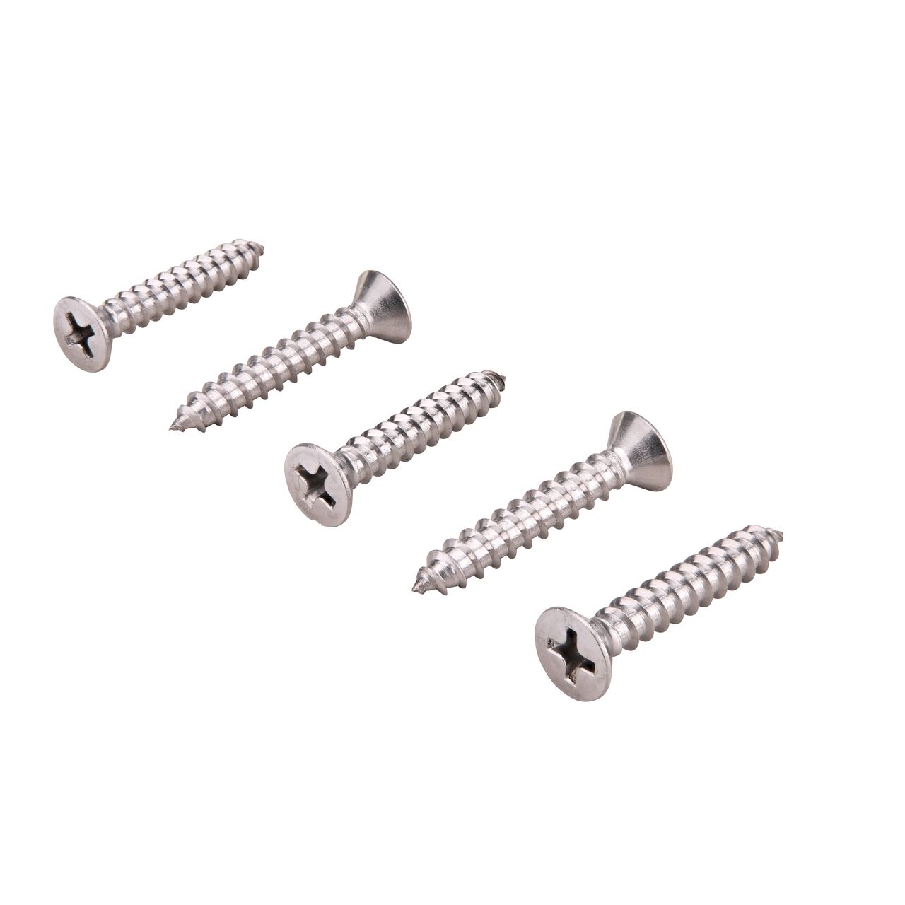 View of multiple Phillips Flat Head screws in alternating tip to head positions to show both ends (NDS 229)