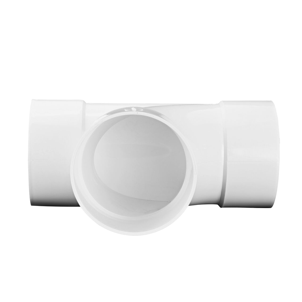 Alternate view focus of the middle tee of the PVC sanitary tee for 6 in. Sewer and Drain pipes, Hub X Hub X Hub connection (NDS 6P09)