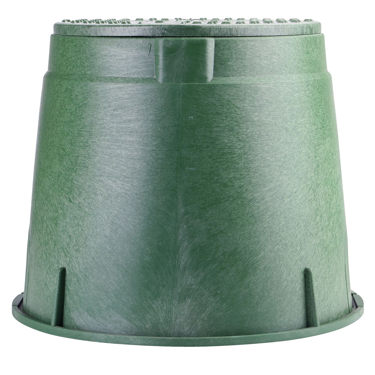Side view of the longer length side of the NDS 10 in. Round Standard Series Valve Box & Sewer Cover (NDS 112BCS) which is engineered for superior strength with structural reinforcing ribs