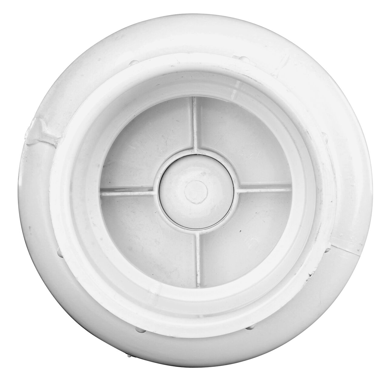 Down the Mouth view of the NDS White 3 in. slip end by slip end PVC Spring Check Valve (NDS 1011-30, NDS 1012-30) showing the flapper