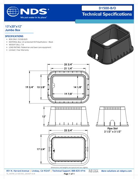 NDS 13 in. X 20 in. Rectangular D1500 Meter Box, 12 in. Height, Black Tech Spec