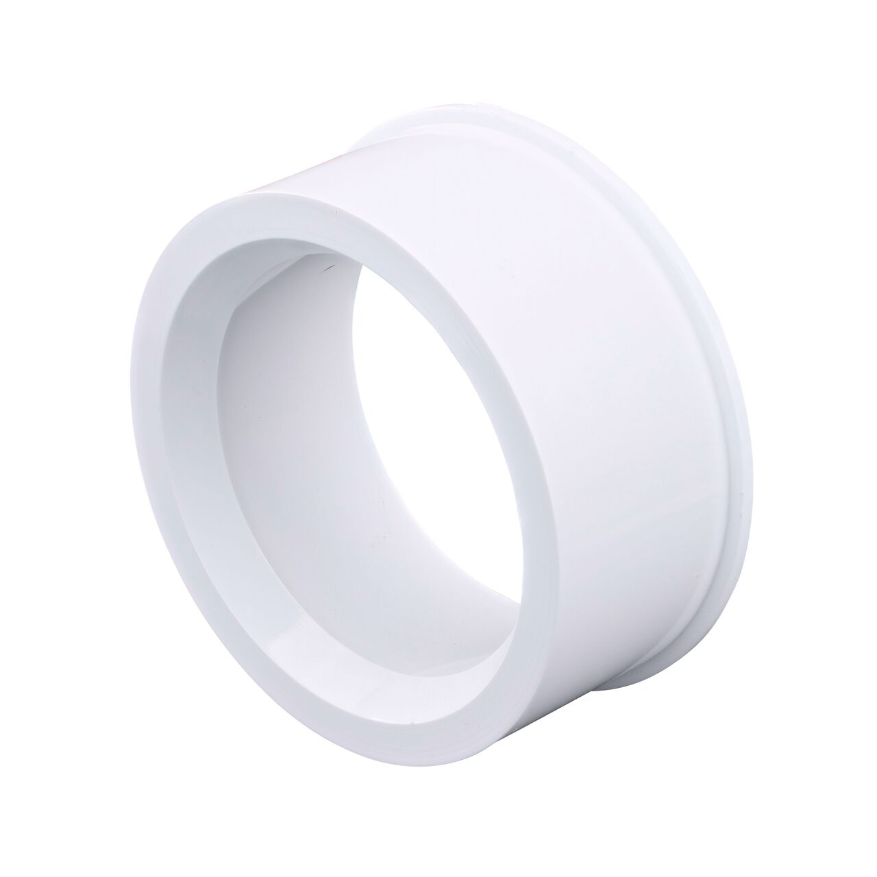 The PVC increaser/reducer bushing, connects 3 in. Sewer and Drain Spt to 4 in. Sewer and Drain Hub (NDS 3P07, NDS M3P07)