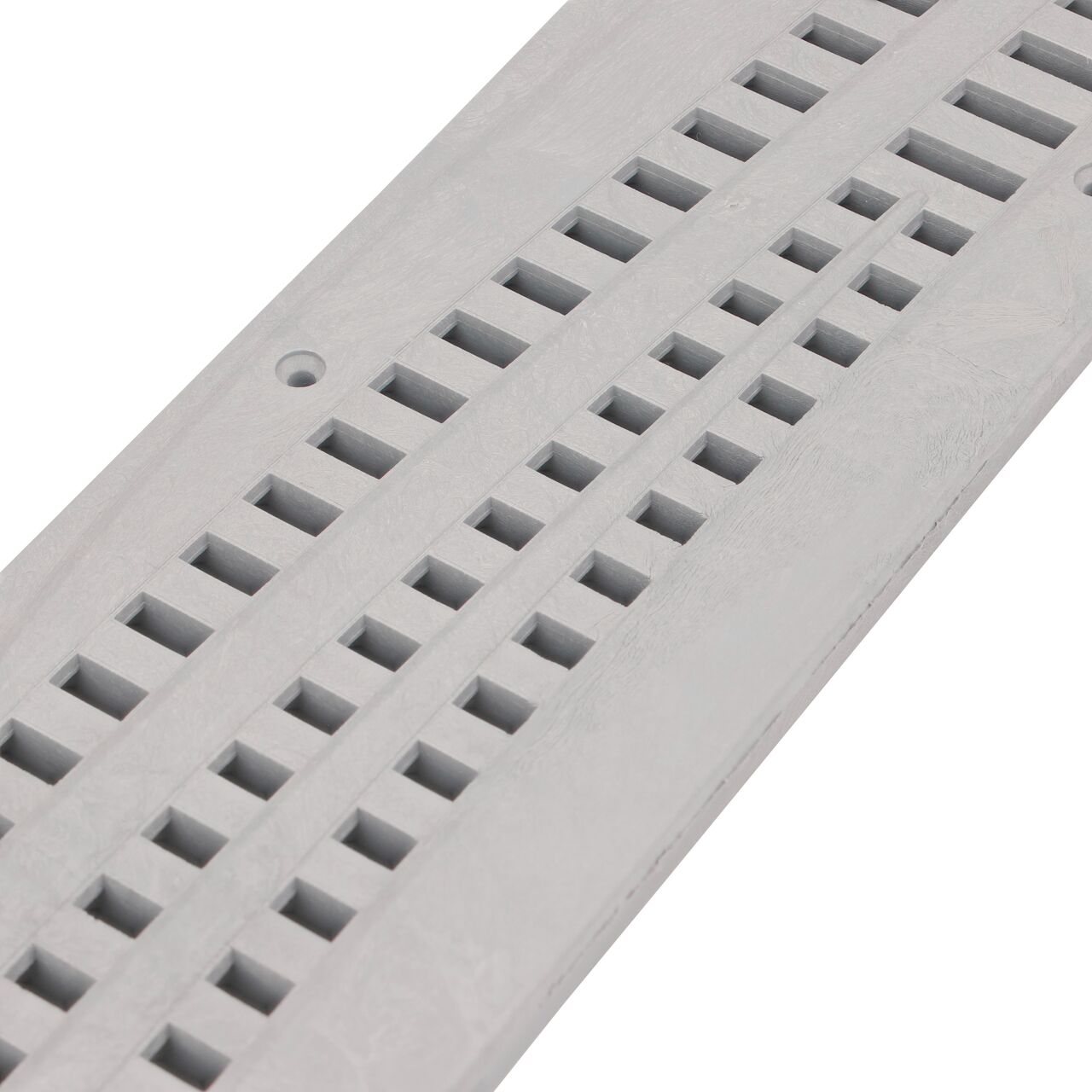 Closeup of Spee-D® Channel Drain Grate, Decorative Wave Design in Gray Plastic (NDS 253GYRTL, NDS 253GY)