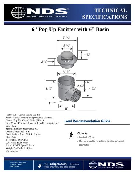 NDS Pop-Up Drainage Emitter with 6 in. Round Spee-D® Catch Basin Drain Tech Spec