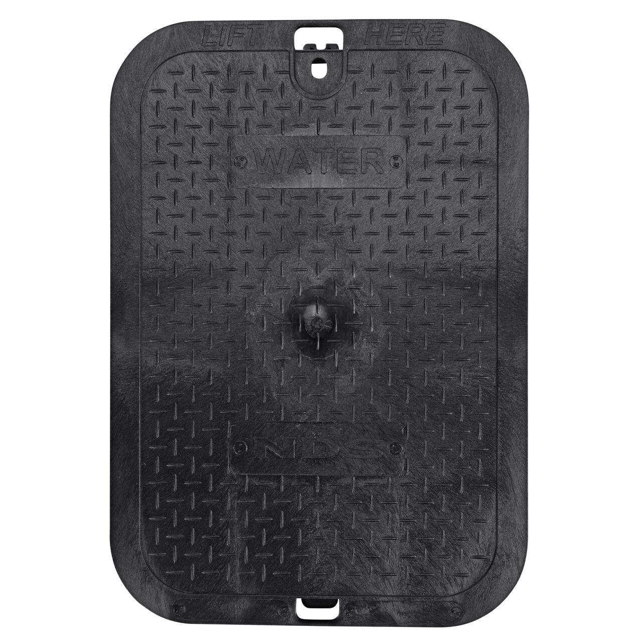 Top down view of the top side of the Black Water overlapping cover (NDS 113CW) for the NDS 14 X 19 in. Rectangular Standard Series