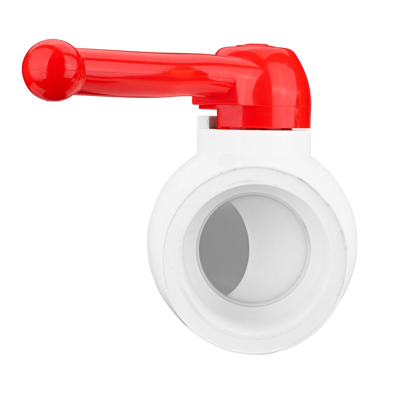 Rotate the handle to easily open or close the valve ball that controls water flow on the NDS 2-1/2 in. PVC CTS Ball Valve (NDS E1310-25)