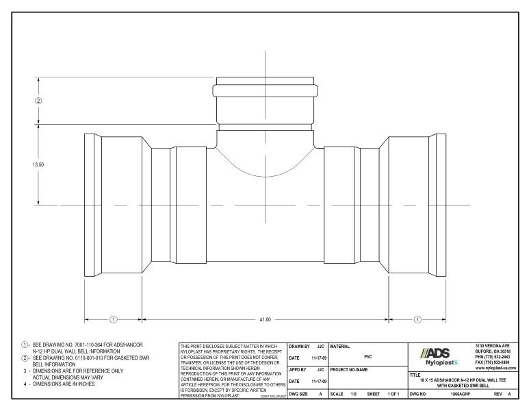 18 x 15 HP Tee with Gasketed SWR Bell Nyloplast Detail