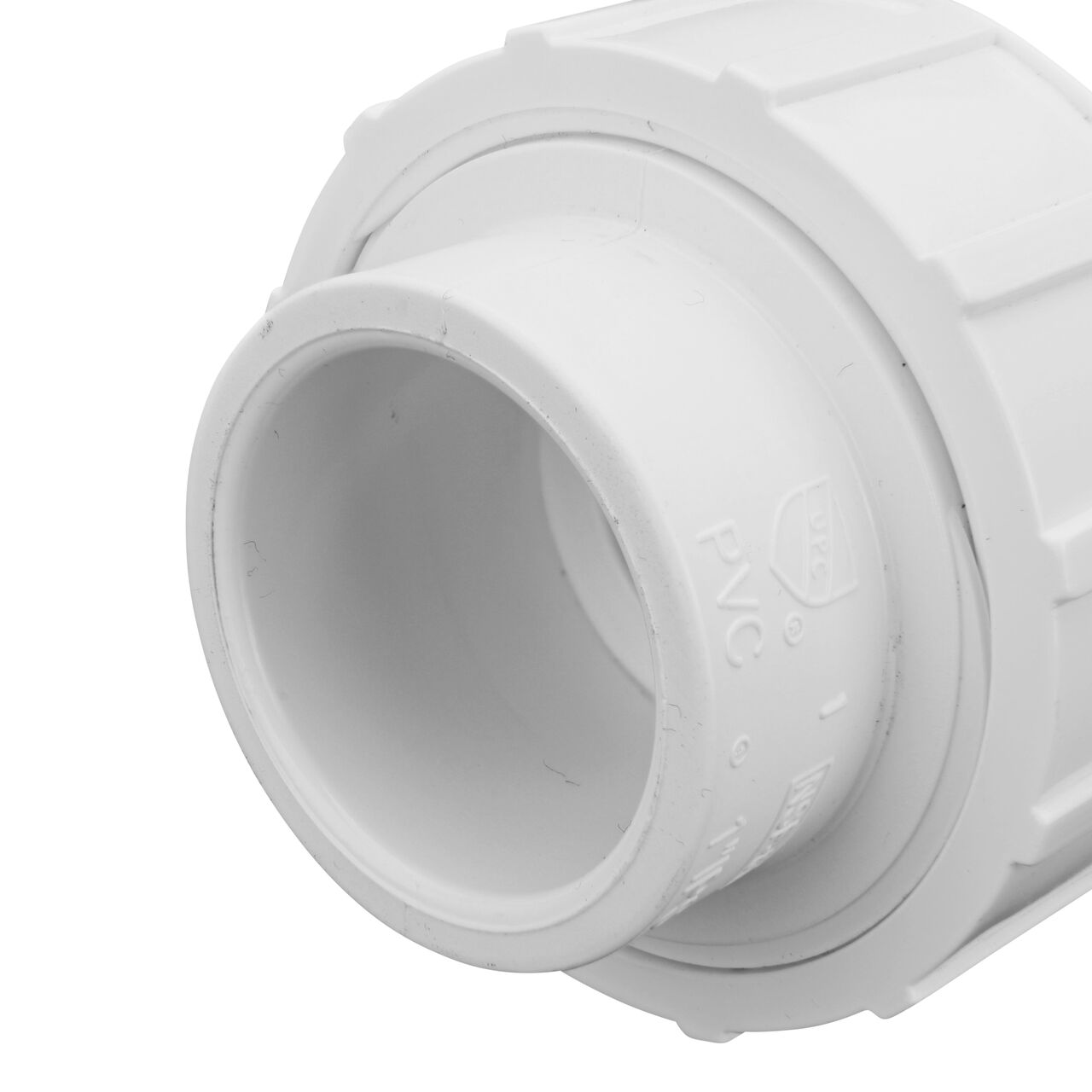 Closeup view of one slip end on the PVC Union, 1 in. Sch. 40 S X S (NDS WU-1000-S)