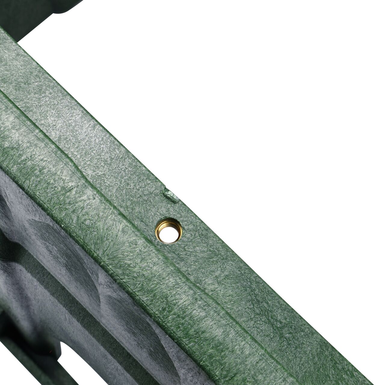 Closeup view on the bolt hole on the NDS Green plastic 13 in. X 20 in. Rectangular Pro-Spec® Series Valve Box (NDS 318B)