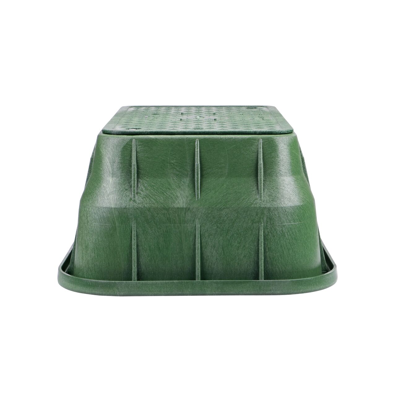 Side view of the shorter width side of the NDS 13 in. X 24 in. Rectangular Pro-Spec® Series Valve Box & Water Cover (NDS 321BCBW) rugged enclosure for water and irrigation pipe connections