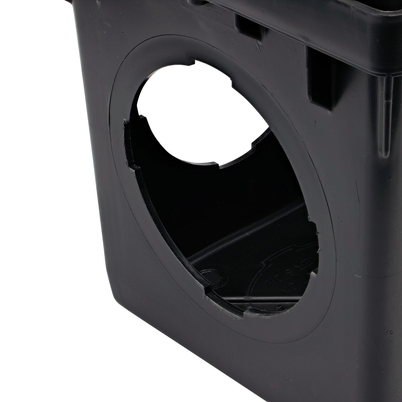 Closeup of the outlet holes on the 12 in. Catch Basin Drain with 4 openings (NDS 1204, 1204*)