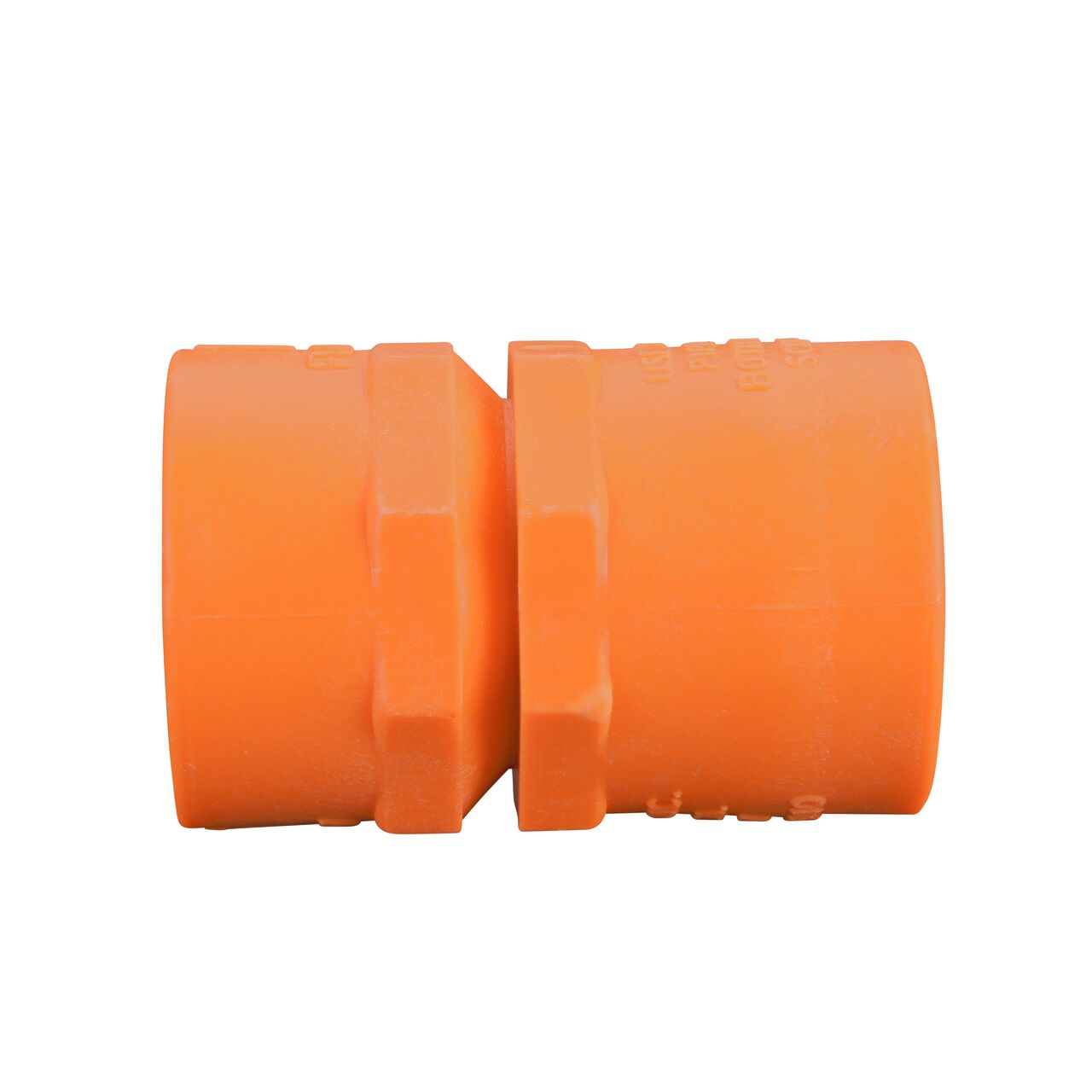 Side to side view of the NDS Orange 3/4 in. IPS Female Threaded PVC Breakaway Coupling Valve (NDS 1010-07-O)
