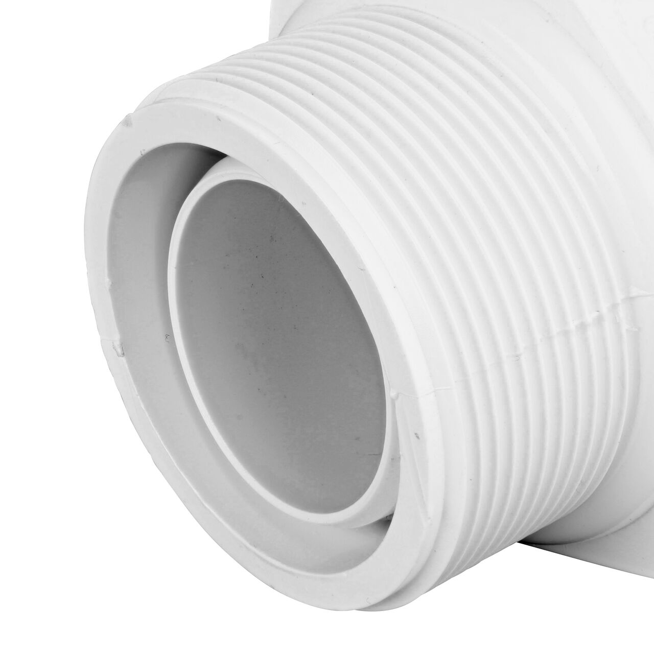 Closeup of the Threaded PVC MPT connection end on the NDS 2 in. Flo-Lock™ Gripper Adapter (NDS 730-20)