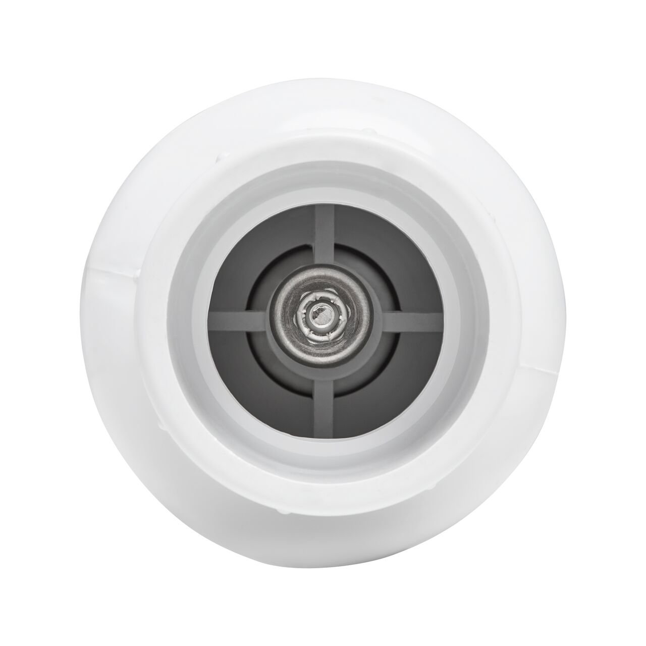 Closeup of the inside spring and flapper on the NDS White 1-1/2 in. slip end by slip end with 30 lb. spring PVC True Union Spring Check Valve (NDS 1228V15)