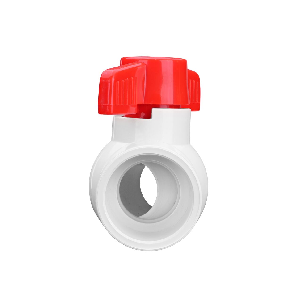 Rotate the handle to easily open or close the valve ball that controls water flow on the NDS 1-1/4 in. PVC CTS Ball Valve (NDS E1310-12)