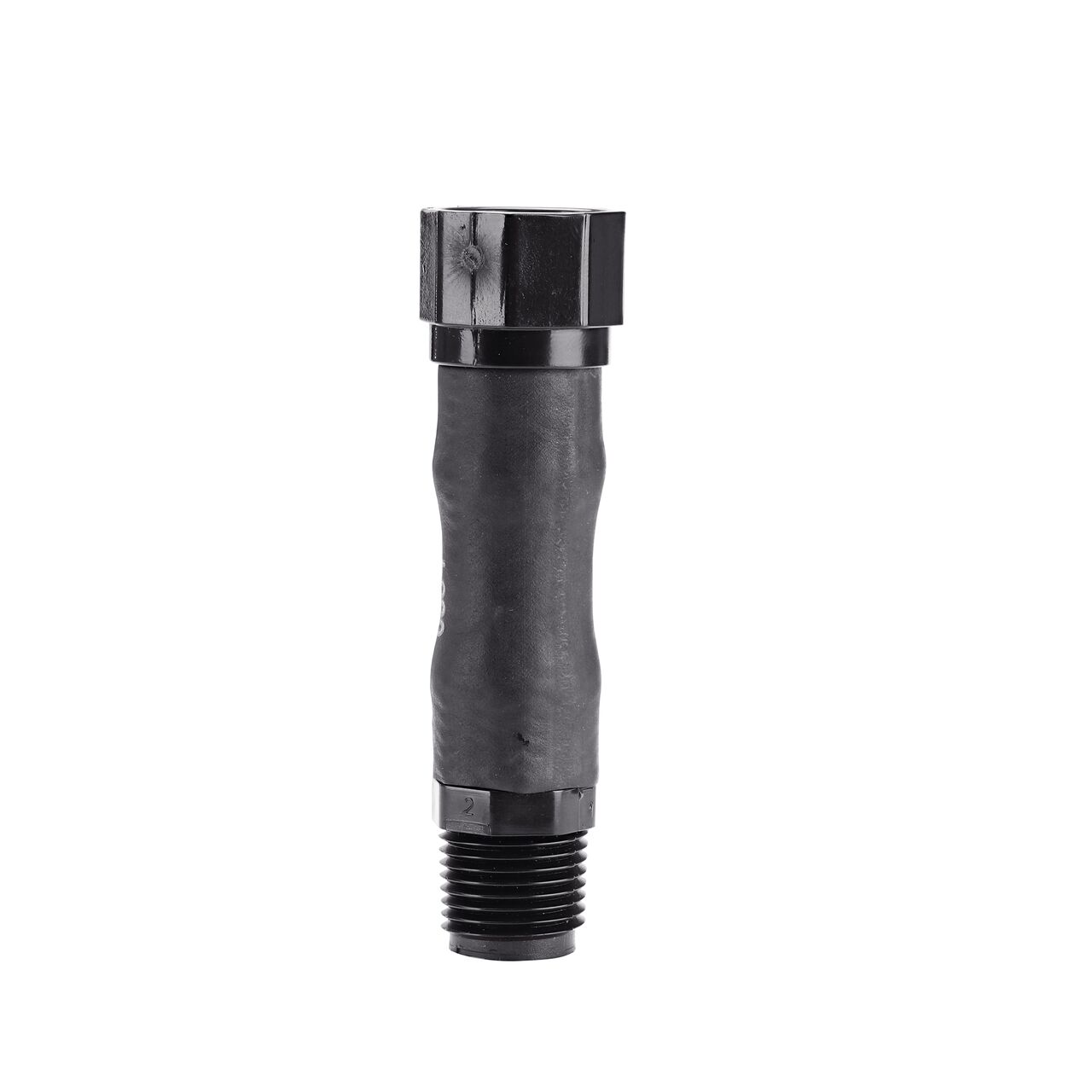 The NDS 1/2 in. IPS MPT X FPT Flexible Riser is 4-1/10 in. long and is made of PVC and rubber material that can withstand 70 PSI @ 72°F (NDS FR-0500-4F)