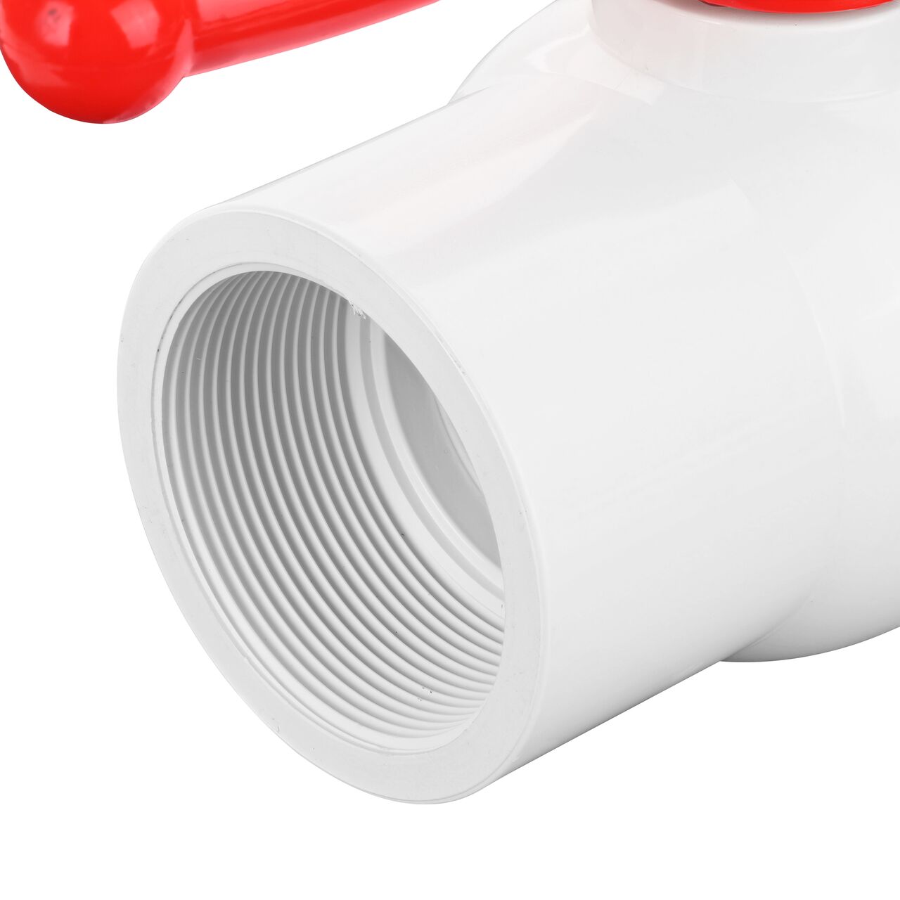 Closeup of the NDS IPS Ball Valve showing the stem that is made of durable PVC material (NDS E1320-30)