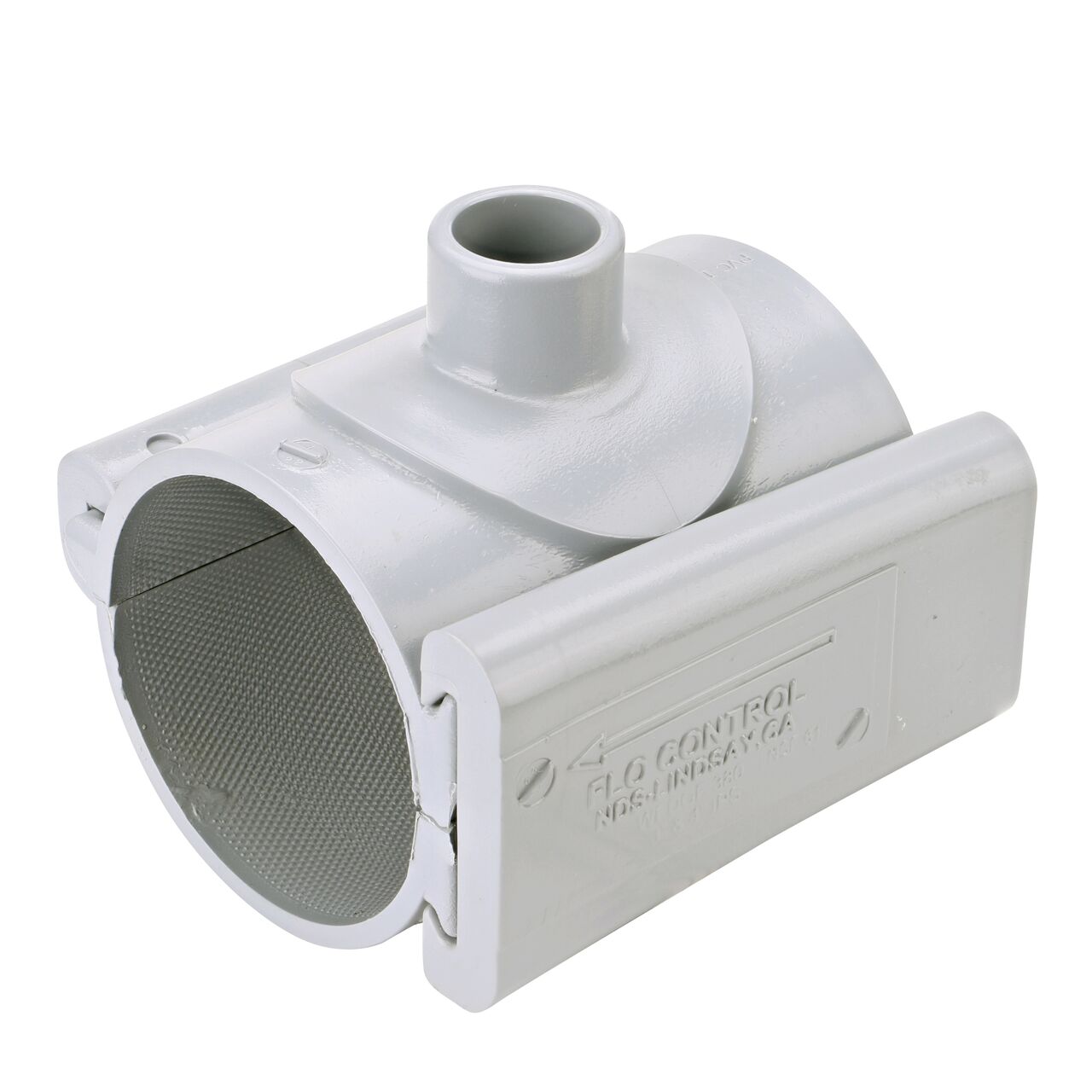 The NDS Clamp-It™ Rigid PVC Saddle with 3/4 in. slip connection on top (NDS 453007) for 3 in. PVC pipe has a patented wedge design to install a sprinkler irrigation system to existing pipe without any bolts