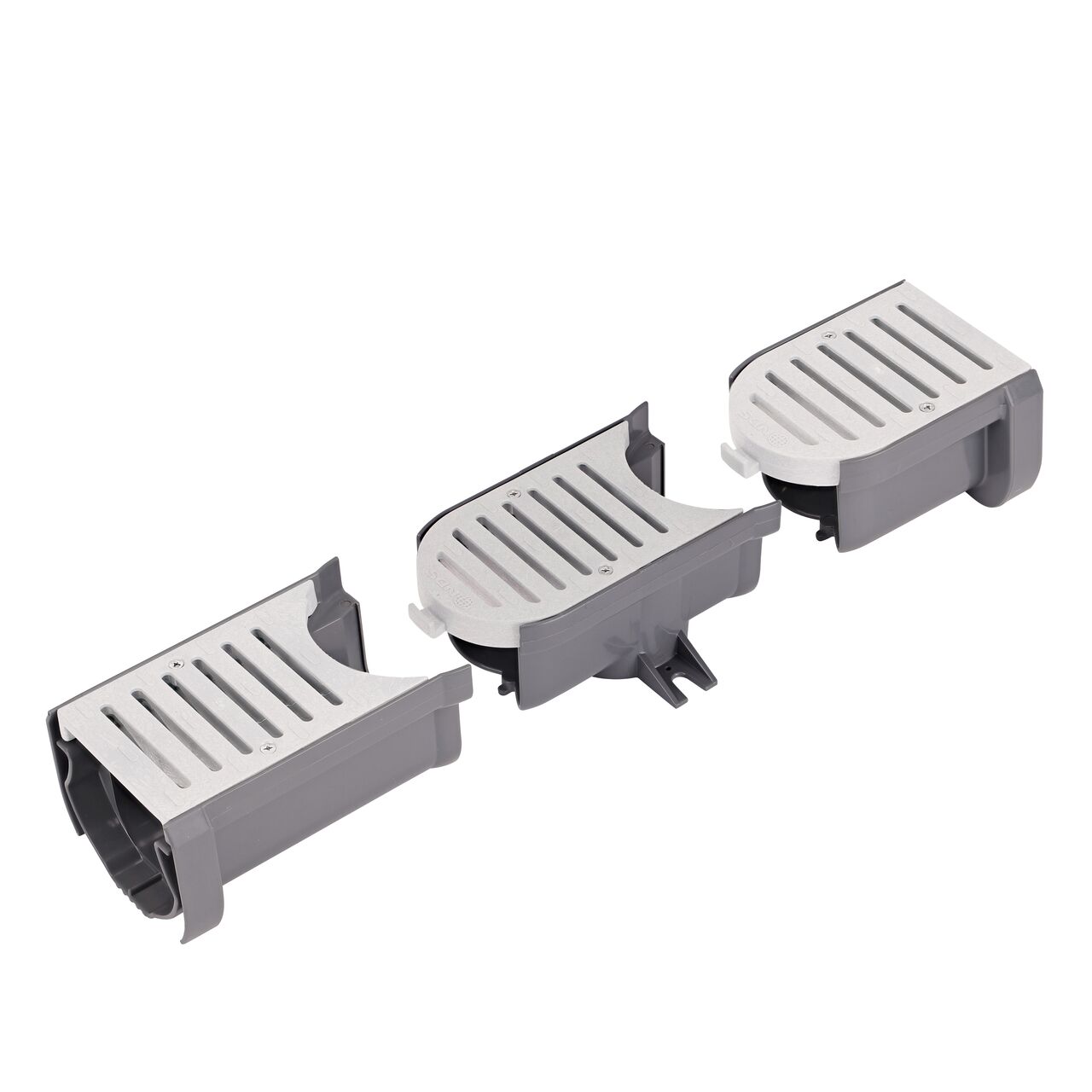 The NDS Spee-D® Contour™ Channel Drain Start & End Kit and the Middle Section (NDS 400-ACSE-WH, NDS 400-ACM-WH) separated a part to see how they connect together to form a natural curve in your channel drain system