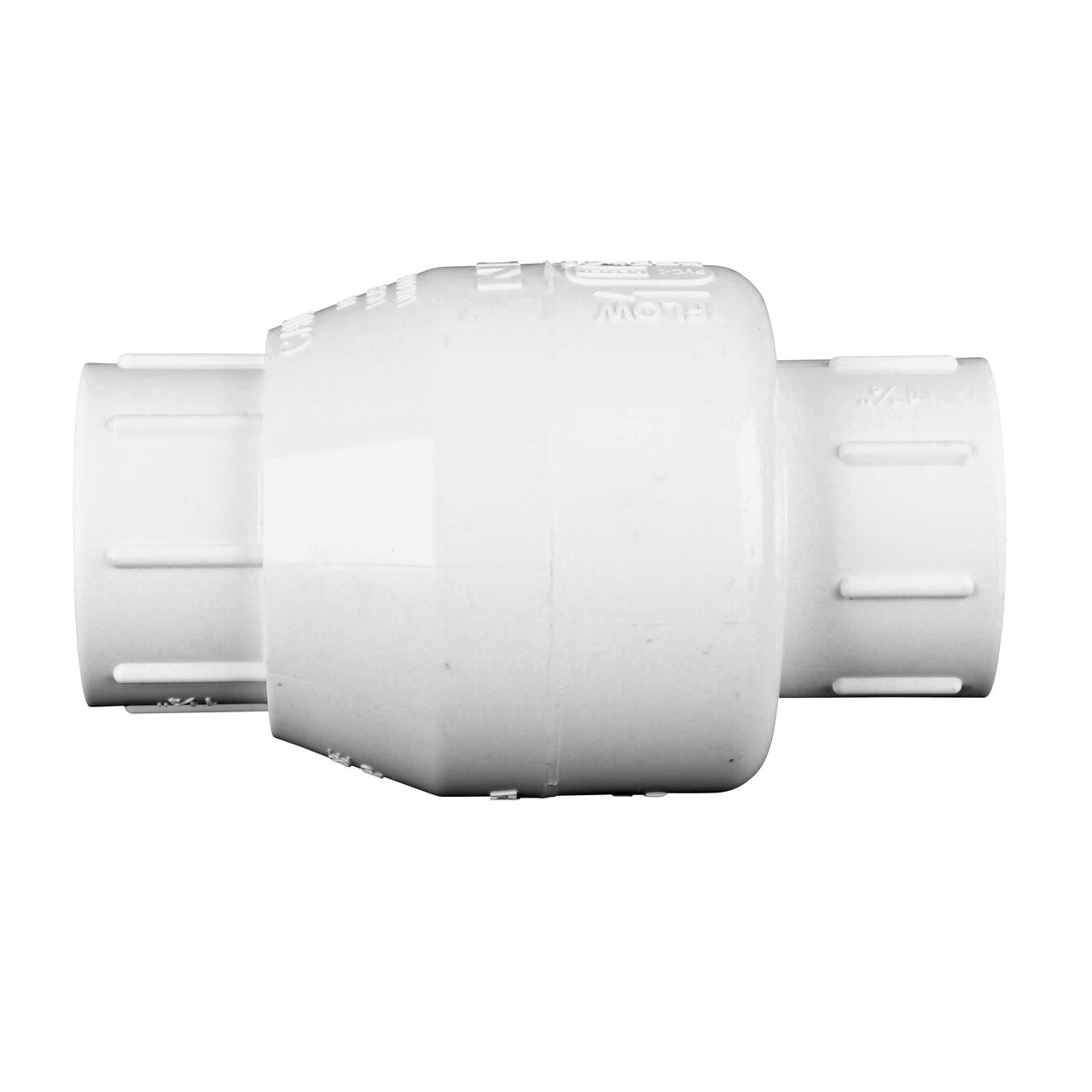 Side to side view of the NDS White 1-1/4 in. slip end by slip end PVC Swing Check Valve (NDS 1520-12)