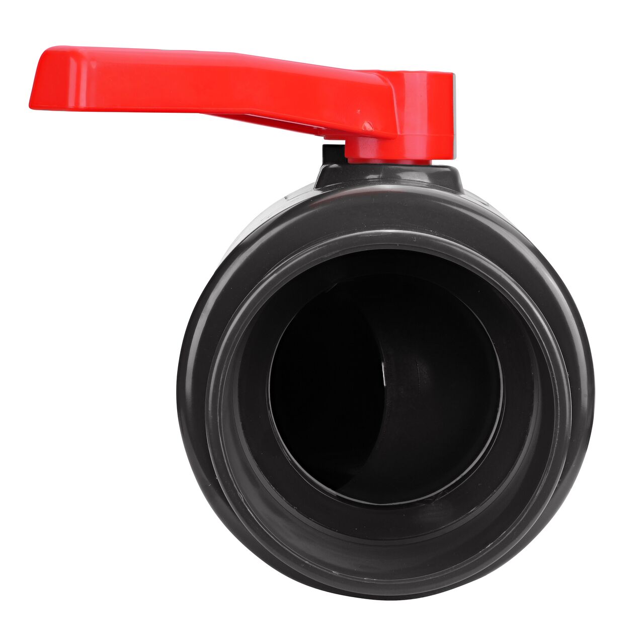 Rotate the handle to easily open or close the valve ball that controls water flow on the NDS 6 in. PVC IPS Ball Valve (NDS E1610-60)