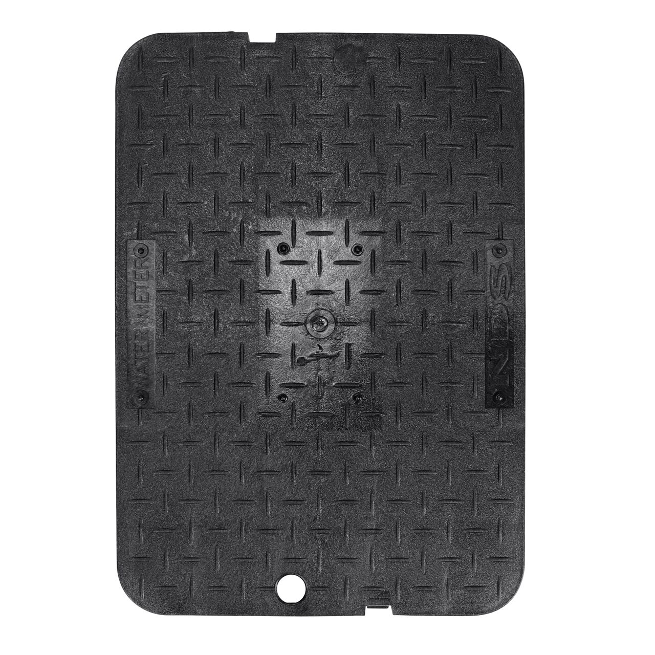 Top down view of the top side of the Black Water Meter drop-in cover (NDS D1500-DISBL) for the NDS 13 in. X 20 in. Rectangular Standard Series Meter Box