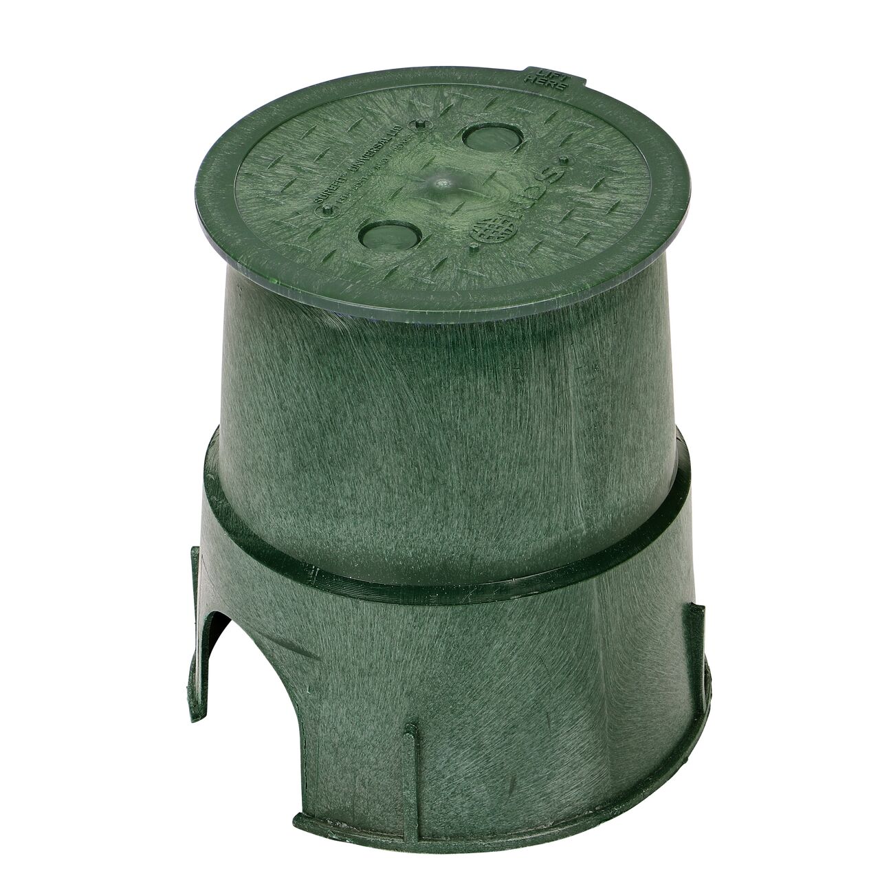 Alternate View of the 6 in. Round Surefit Universal Valve Box lid (NDS 6RND-UC) installed on a 7 in. green Oldcastle box