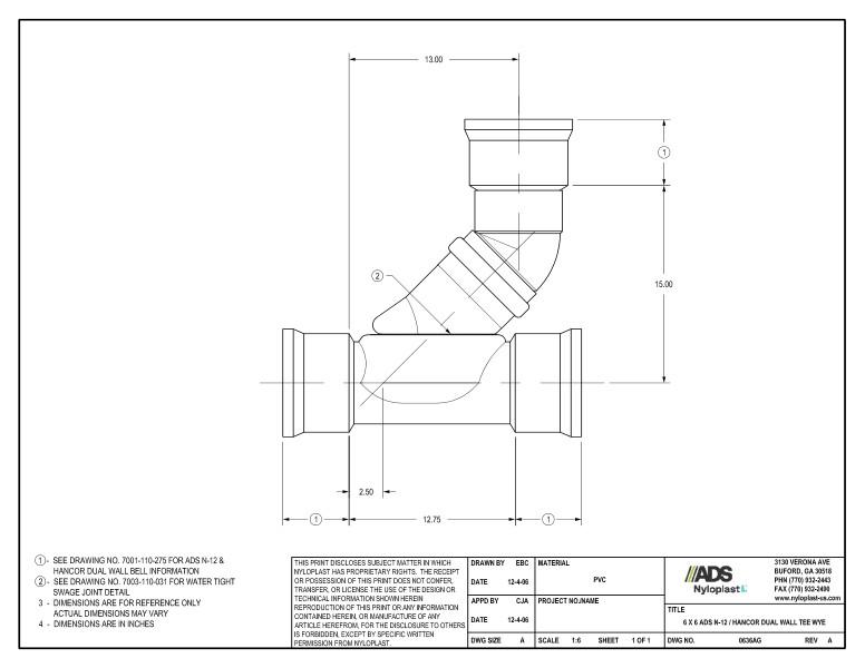 6 x 6 N-12 Dual Wall Tee Wye Nyloplast Detail