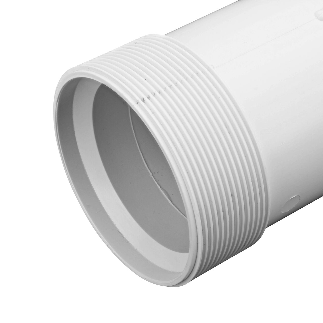 Closeup view of the NDS IPS UC Compression Coupling showing the end with the adjustable nut removed and once installed provides a leak resistant connection (NDS CPC-2500)