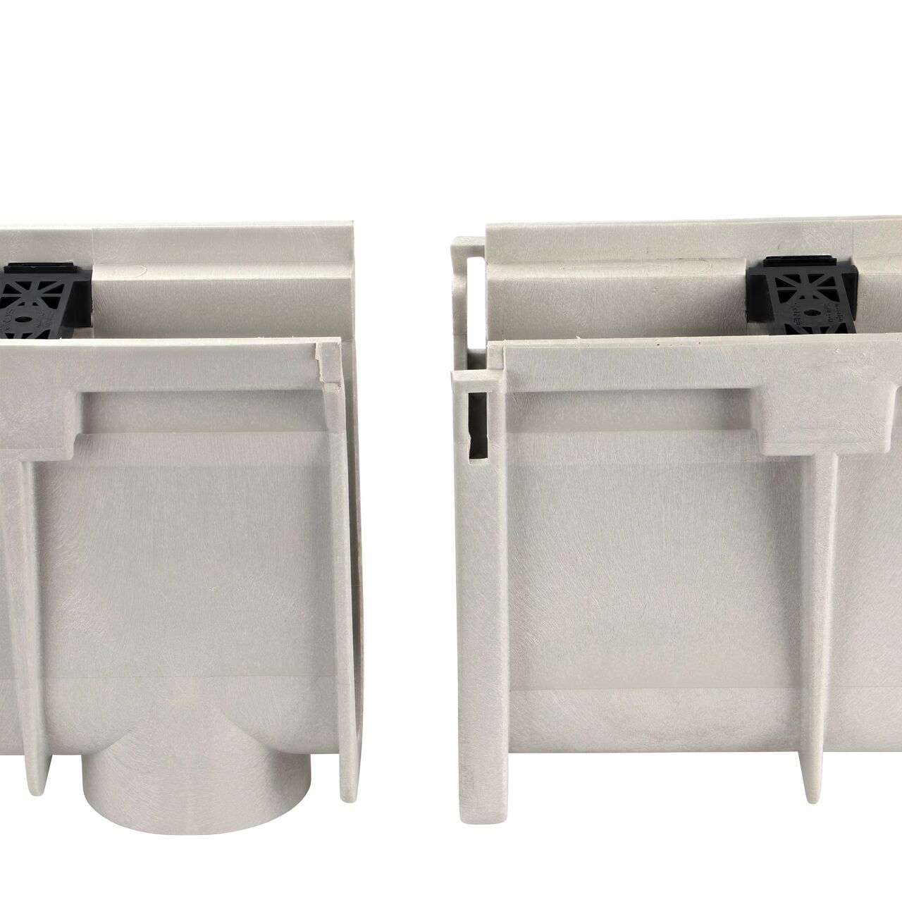 To install two larger size Dura Slope™ Channel Drains align the male and female end of two drains in succession order (NDS DS-103, NDS DS-103N, NDS DS-104, NDS DS-105, NDS DS-106, NDS DS-106N, NDS DS-107, NDS DS-108, NDS DS-109, NDS DS-109N, NDS DS-110, NDS DS-111, NDS DS-112, NDS DS-112N, NDS DS-113, NDS DS-114)