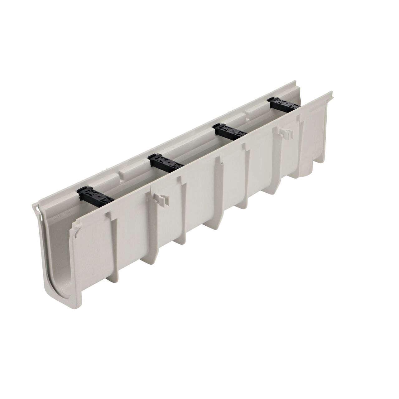 Neutral Dura Slope Channel Drain is 10.38 in. Deep, with groove joints facing camera (NDS DS-109N)