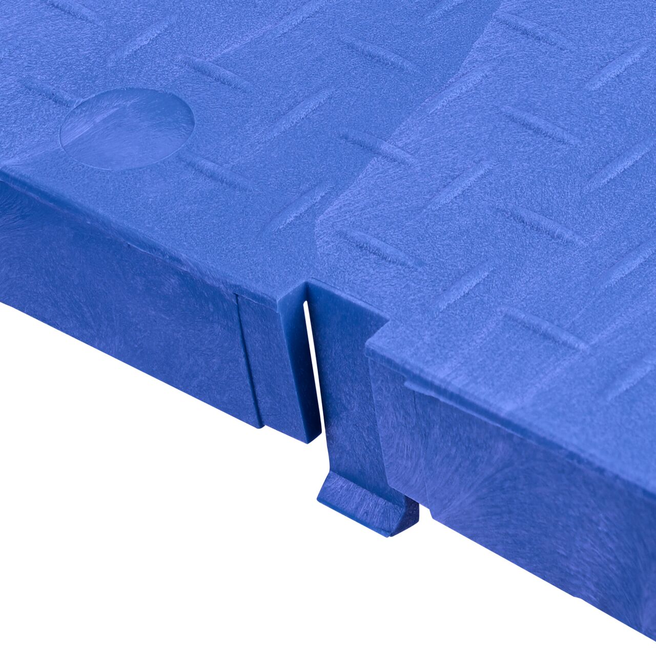 Closeup of the top of lid locking mechanism (NDS D1500-DICIRBLU) - Closeup of the lid locking mechanism (NDS D1200-DIRBL) on the Water Meter Blue Drop-in 13 in. X 20 in. Rectangular Standard Series Meter Cover which secures lid to box