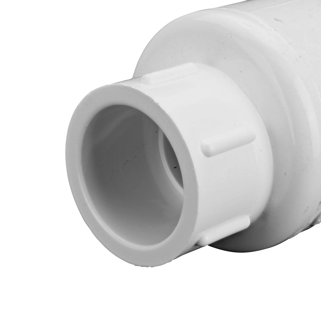Closeup of the inlet end on the NDS White 3/4 in. slip end by slip end PVC Swing Check Valve (NDS 1520-07)