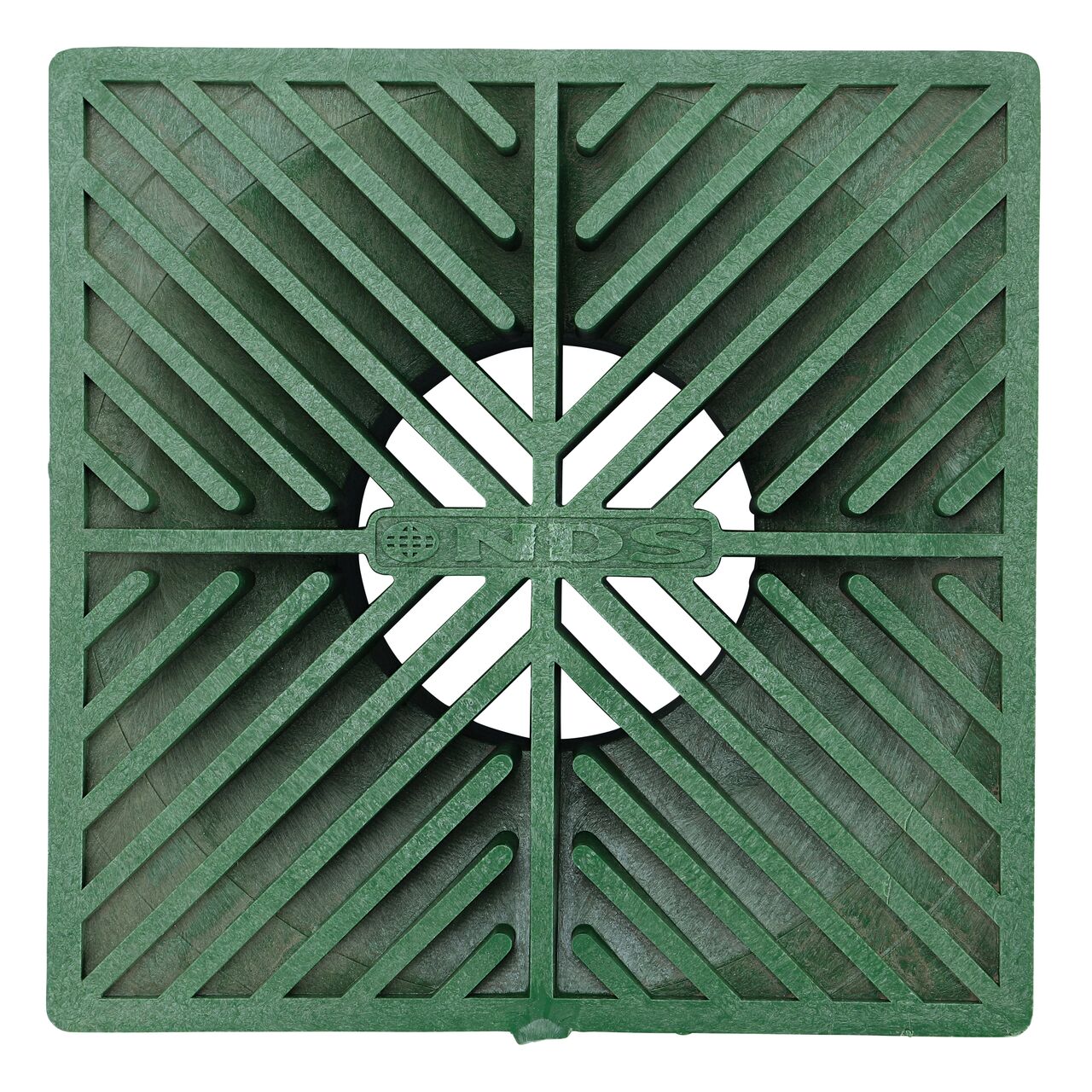 Top-down view of the NDS 6 in. Square Grate in Green Plastic (NDS 5*, NDS 5)