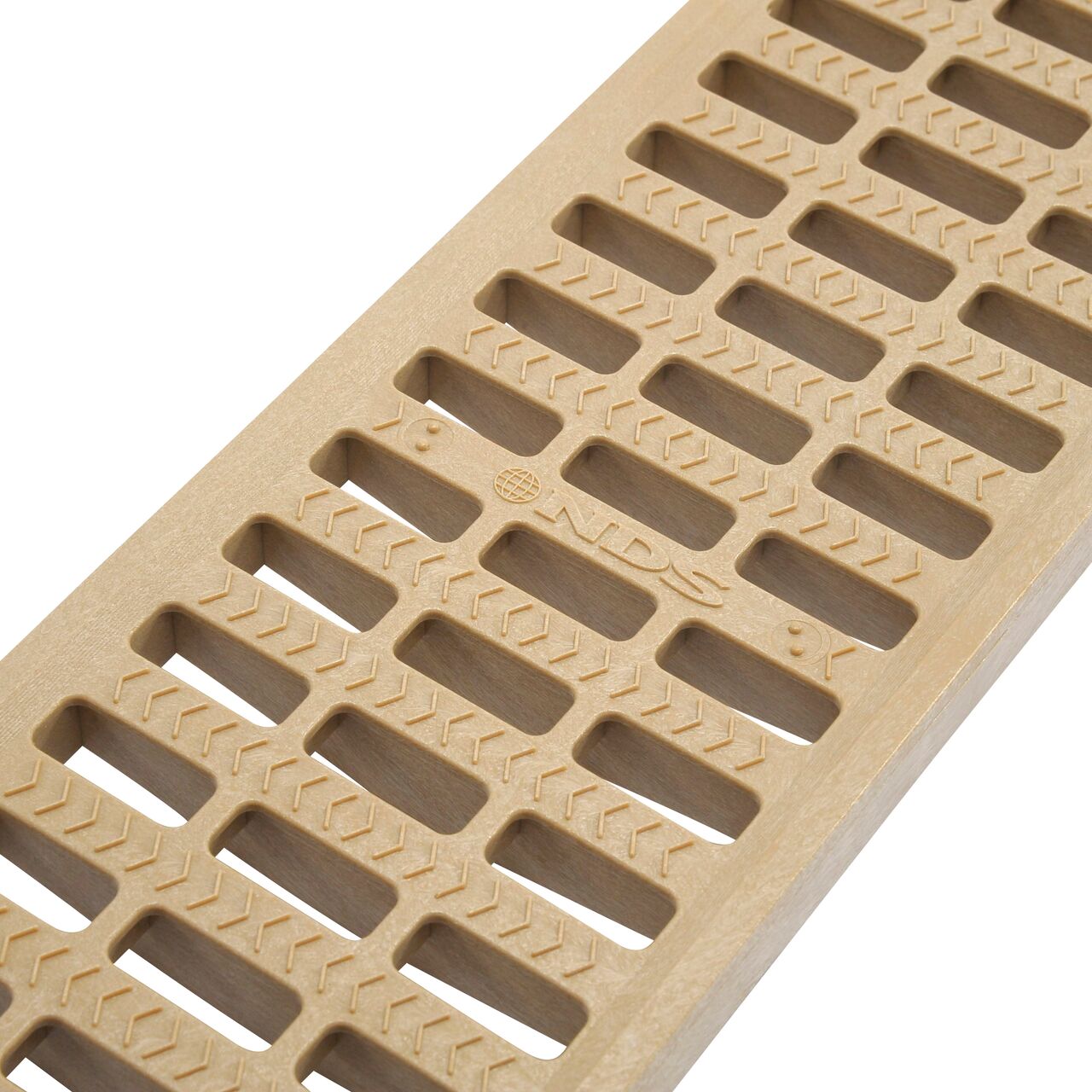 Closeup of grate openings on NDS 5 in. Pro Series Channel Drain Grate in Sand Plastic (NDS 817)