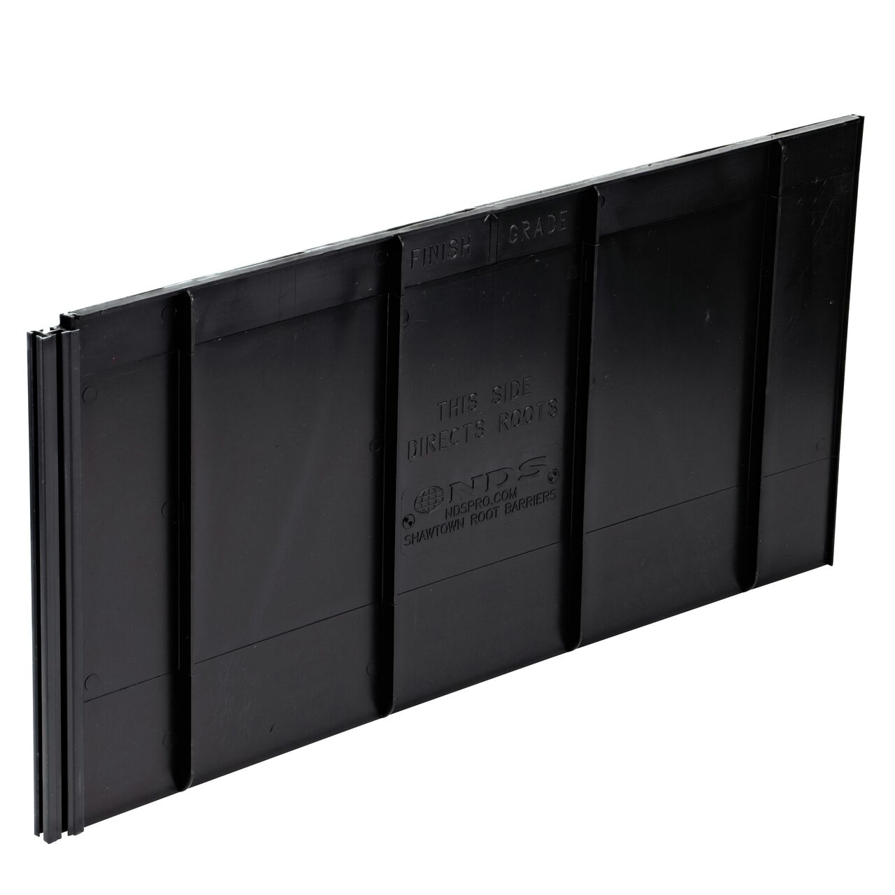 The 12 in. deep NDS Root Barrier Panel is 24 in. long and includes 1 joiner strip (NDS EP-1250)