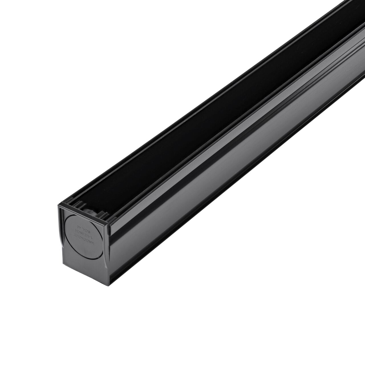 Slim Channel™ Drain End Cap/Outlet, Black Plastic (NDS 9247) fits on the Slim Channel™ Drain (NDS 9206) and ends the flow of water when knockout is left in place