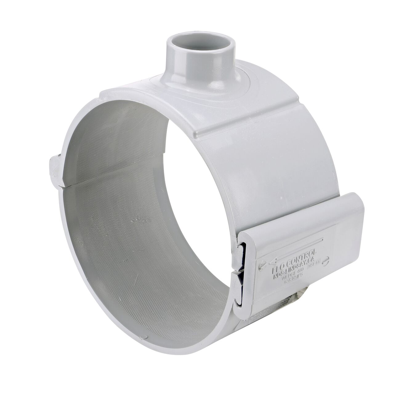 The NDS Clamp-It™ Rigid PVC Saddle with 1-1/2 in. slip connection on top (NDS 458015) for 8 in. PVC pipe has a patented wedge design to install a sprinkler irrigation system to existing pipe without any bolts