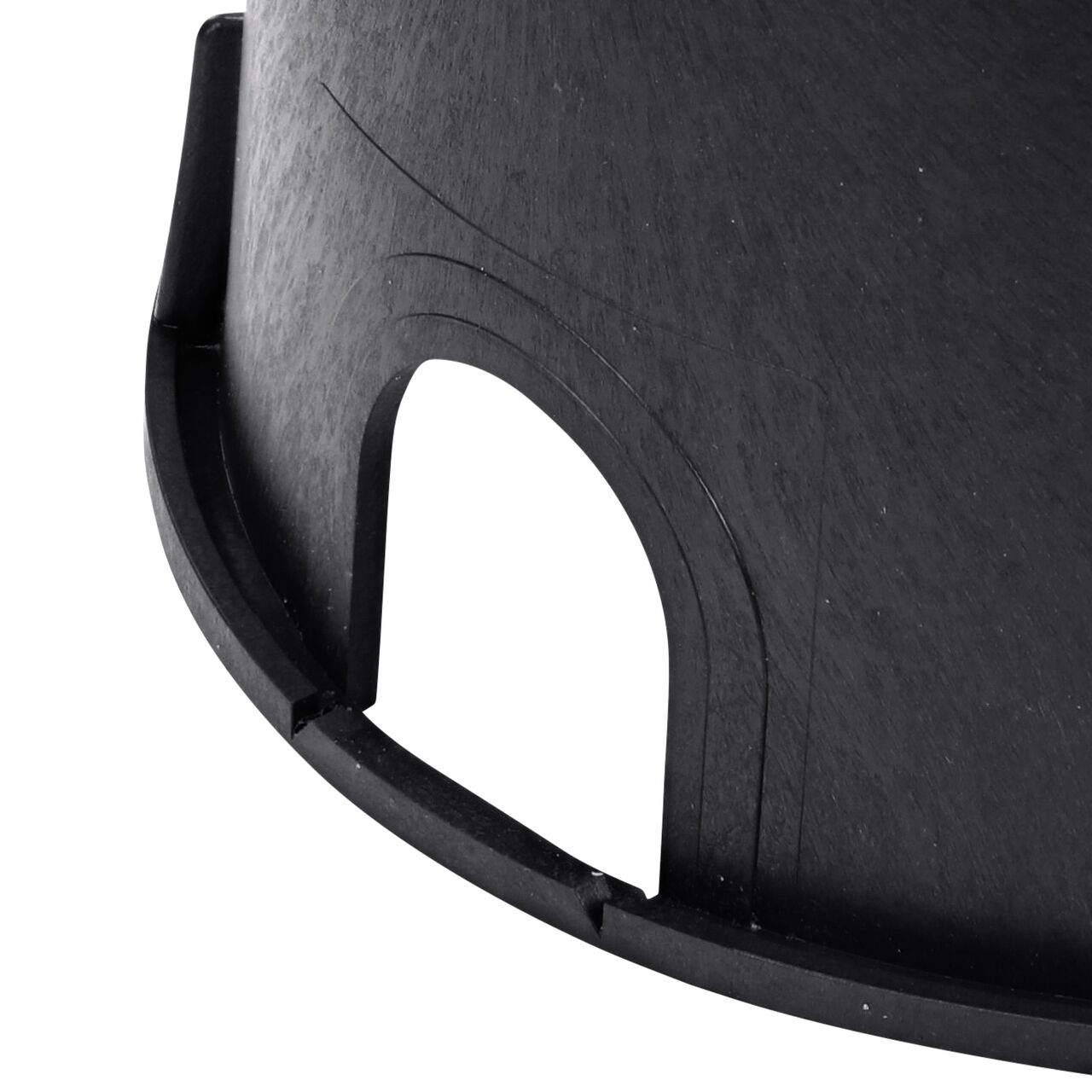 Closeup view of the pipe hole with easy to knock out notches on the black NDS 10 in. Round Standard Series Valve Box (NDS 111BCR) for water and irrigation pipe connections
