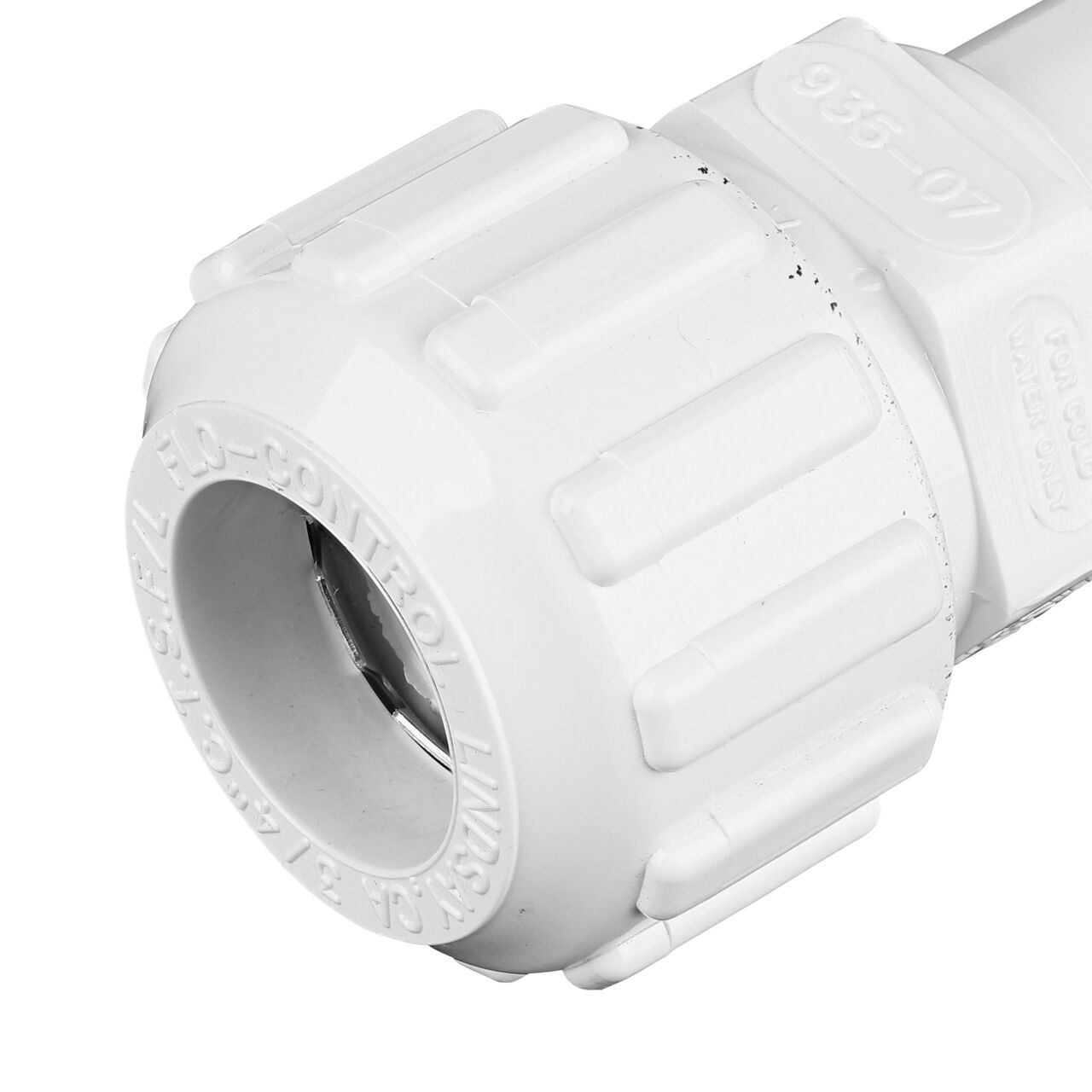 Closeup of the Flo Lock compression end with steel gripper on the NDS 3/4 in. CTS FPT X IPS Spigot Flo-Lock™ Gripper Adapter (NDS 935-07)