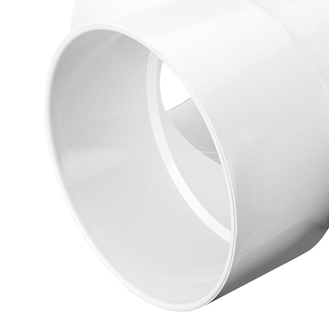 Closeup of one hub of the NDS 6 in. PVC Sewer and Drain Tee (NDS 6P01)
