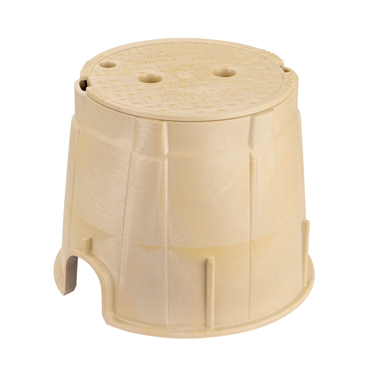 The NDS 10 in. Round Pro-Spec® Series Valve Box and Cover is a 10 in. high Sand Box and Sand Cover with Irrigation Control Valve markings on the lid (NDS 312BCSAND) protect underground irrigation and sprinkler system components and keep them out of sight