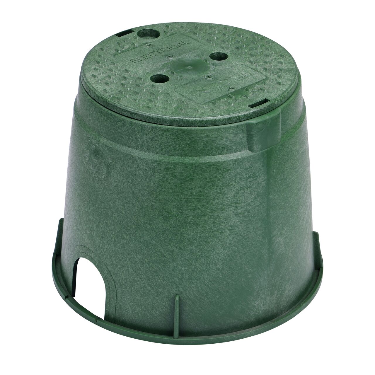 The NDS 10 in. Round Standard Series Valve Box and Cover is an 10 in. high Green Box and Green Cover with Electrical markings on the lid (NDS 112BCE) protect underground irrigation and sprinkler system components and keep them out of sight