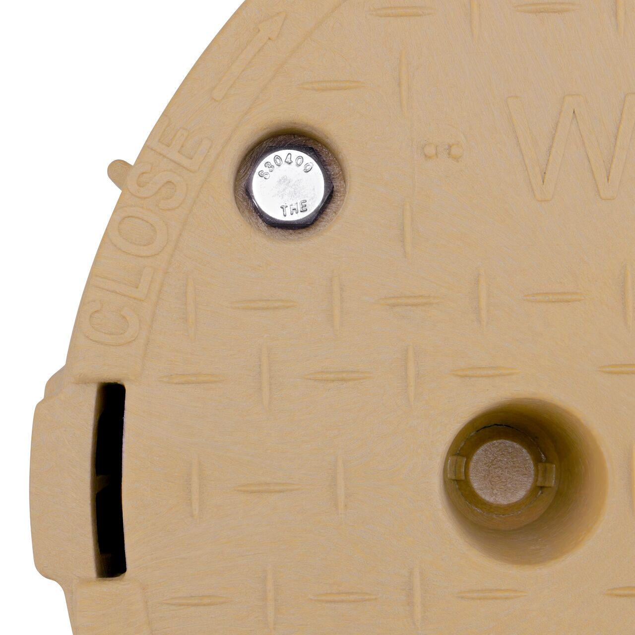 The valve box lid and bolt securely in place on the NDS 10 in. Round Pro-Spec® Series Sand Box and Sand Water Cover (NDS 312BCBWSAND) keeping components protected against the elements, foot traffic, lawn care equipment, and potential vandalism while keeping them out of sight