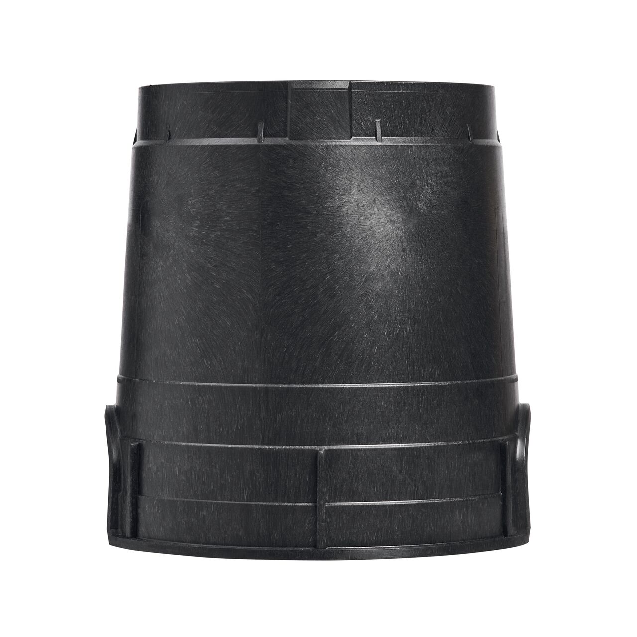Side view of the non pipe hole side on the NDS Black plastic 6 in. Round Standard Series Valve Box (NDS 2107B)
