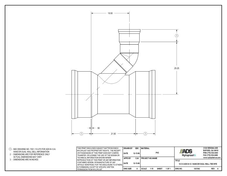 18 x 8 N-12 Dual Wall Tee Wye Nyloplast Detail