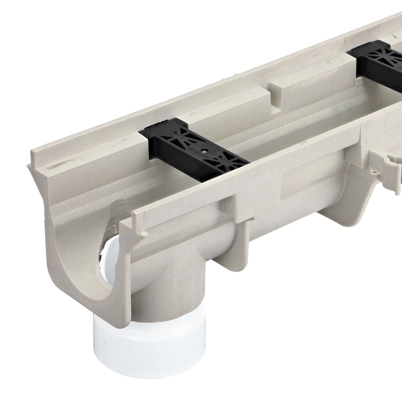 The NDS Dura Slope Bottom Outlet Adapter (NDS DS-126) fits into the drilled out bottom outlet hole on the Dura Slope Channel Drain (NDS DS-091)