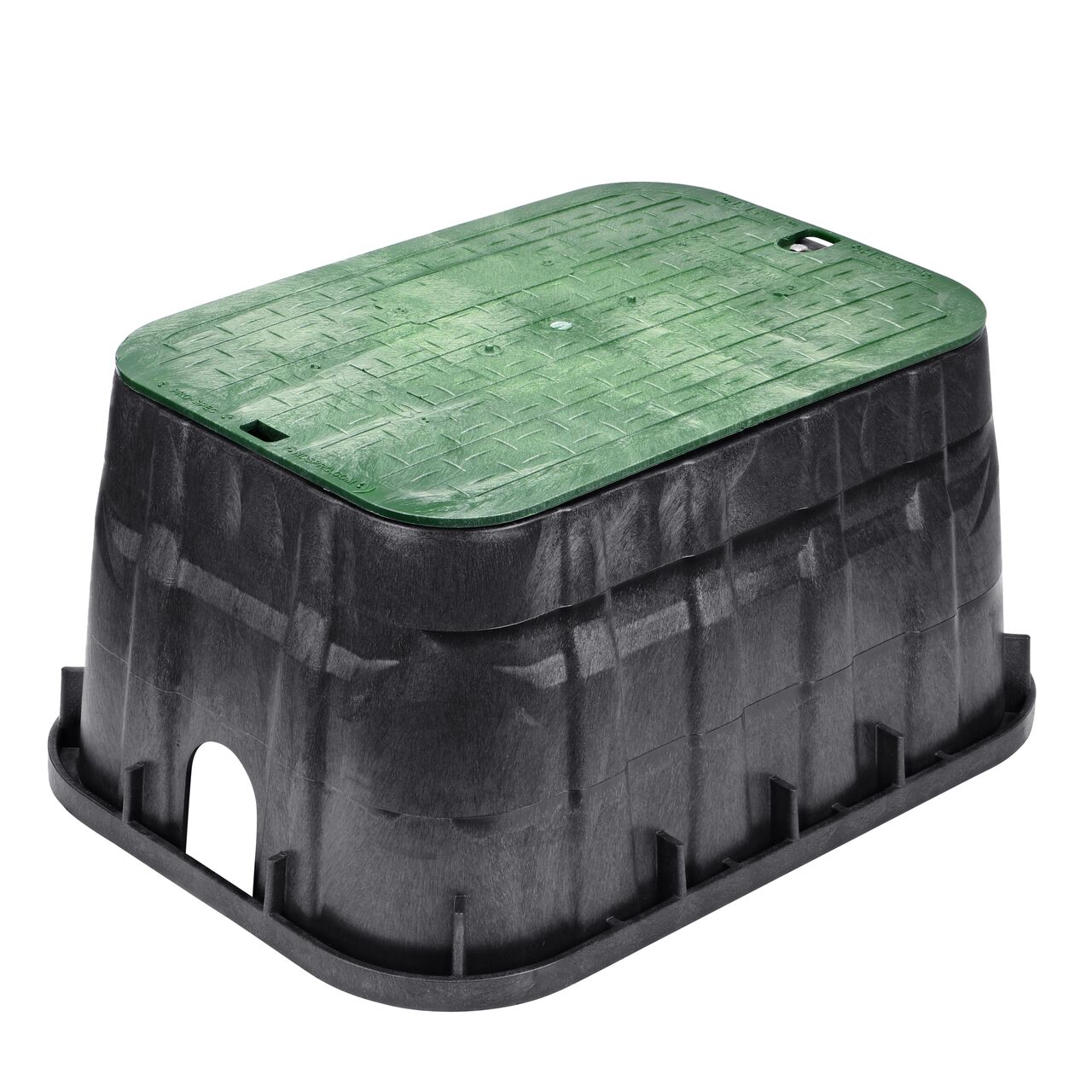 The NDS 13 in. x 20 in. Rectangular Pro-Spec® Series Jumbo Valve Box and Cover is an 12-5/8 in. high Black Box and Green Cover with Irrigation Control Valve markings on the lid (NDS 317BCB) protect underground irrigation and sprinkler system components and keep them out of sight